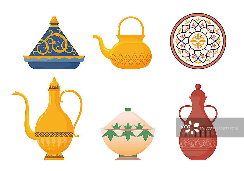 阿拉伯风情餐具：古董黄色茶壶套装图片素材