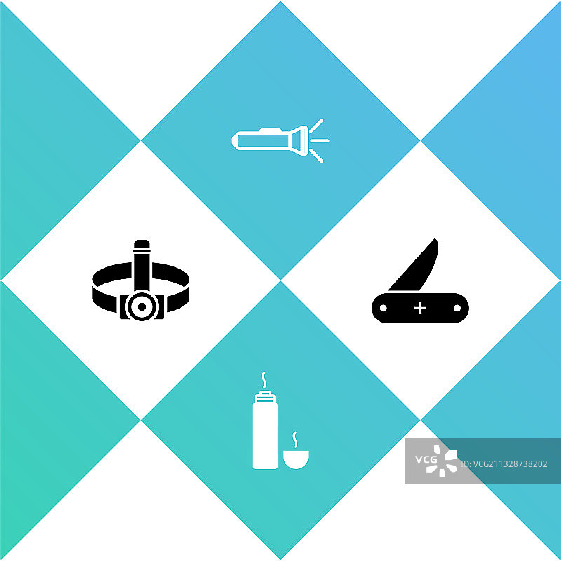 头戴式手电筒保温杯套装图片素材