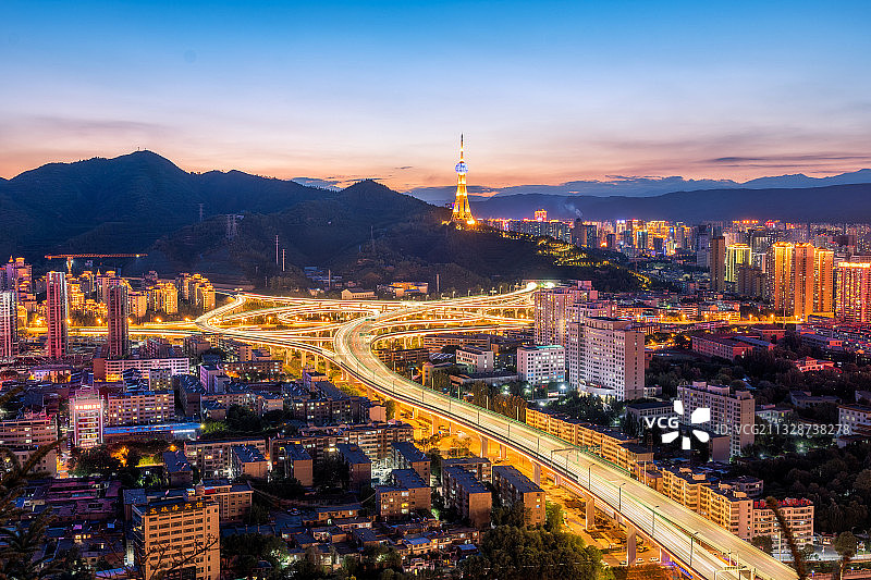 西宁园树立交城市夜景图片素材