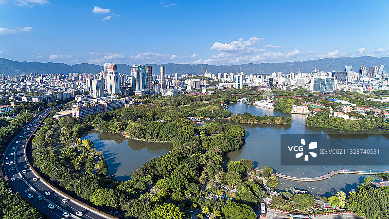 福建福州鼓楼区西湖公园航拍图片素材