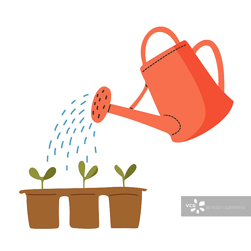 白色背景上的红色洒水壶图片素材