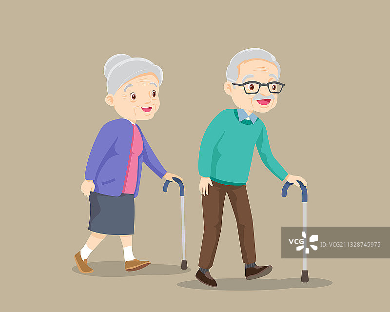 拄着拐杖的老年夫妇图片素材