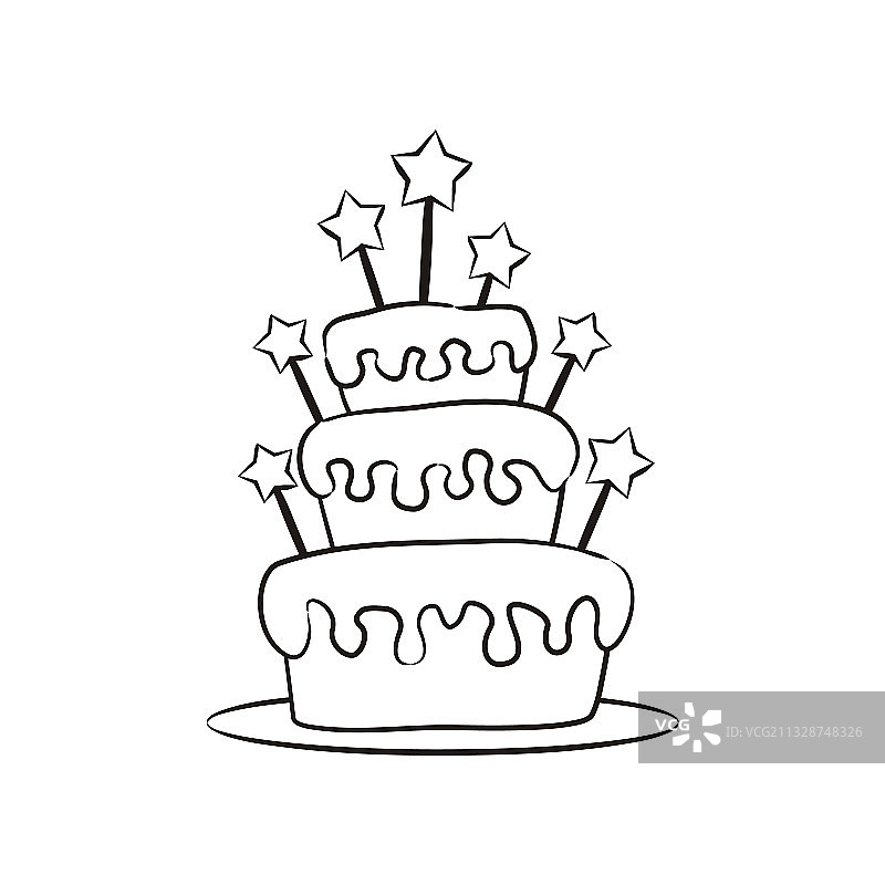 手绘多层生日蛋糕（黑白）图片素材