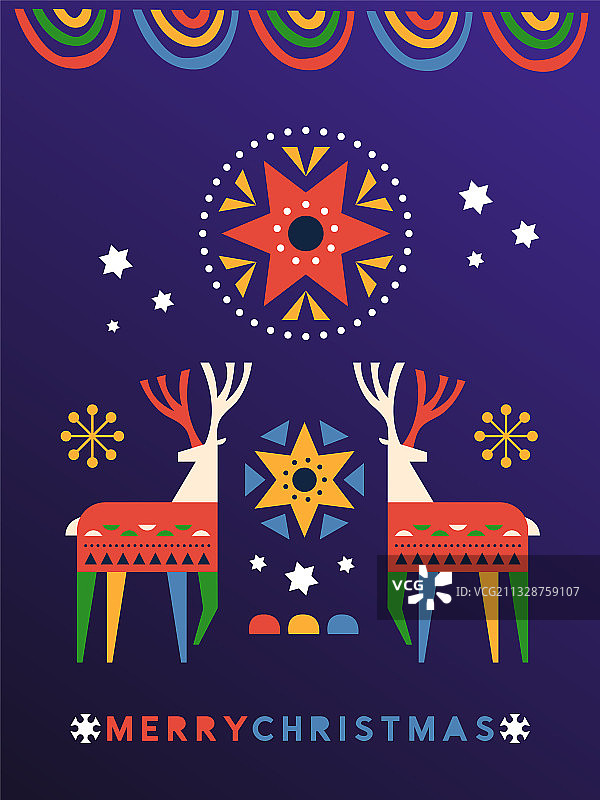 圣诞节民间艺术小鹿贺卡图片素材