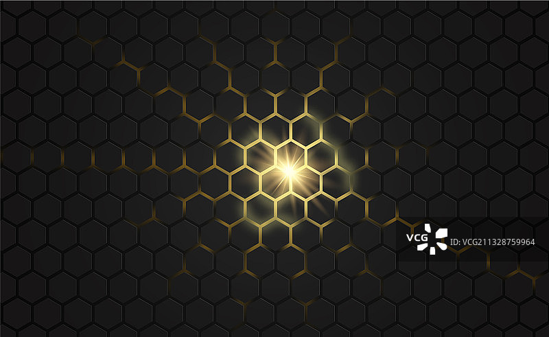 黑色蜂窝3D金色光效背景图片素材