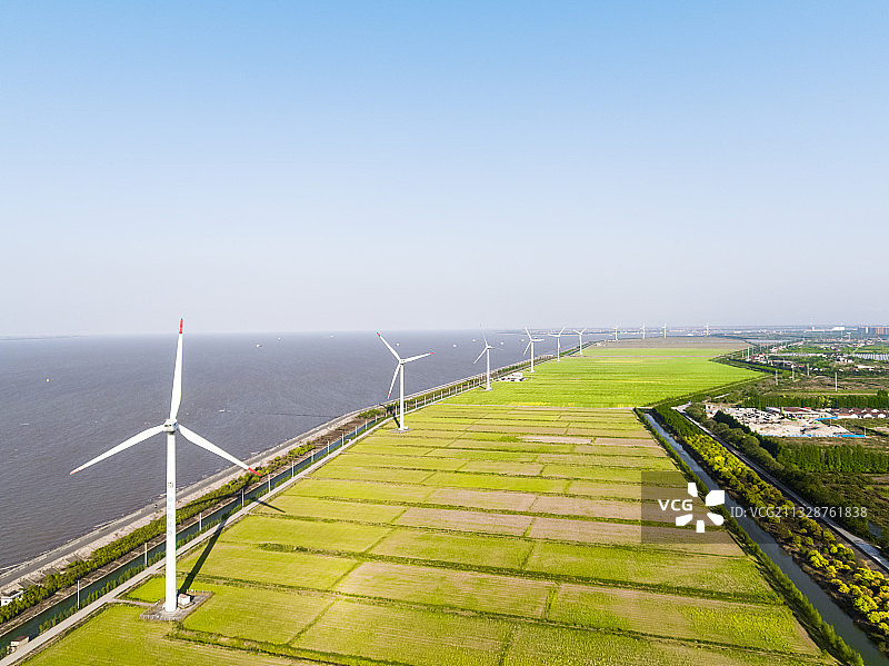 上海崇明岛风力发电机申能新能源环保绿色能源图片素材