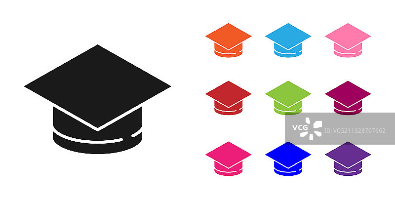 白色背景上的黑色毕业帽图标图片素材