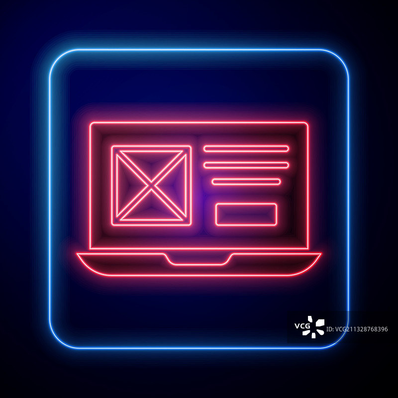 蓝色背景上发光的霓虹UI或UX设计图标图片素材