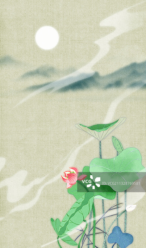 中国风荷塘月色图片素材