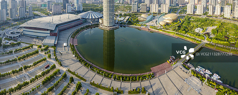 河南省郑州市郑东新区如意湖景区航拍图片素材