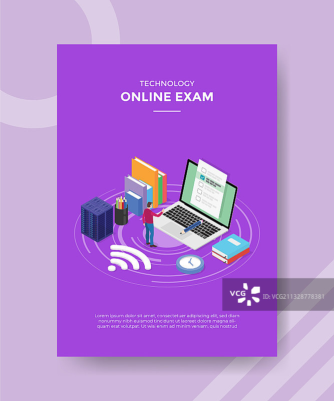 在线考试概念：男人站在大笔记本电脑前图片素材