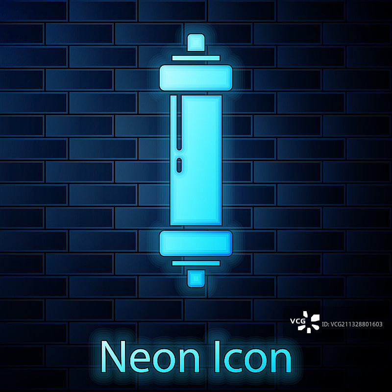 砖墙背景上的霓虹灯发光减震器图标图片素材