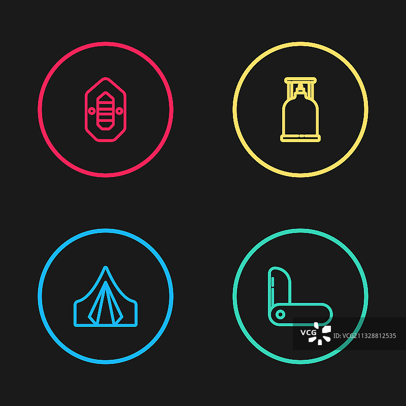 游客帐篷瑞士军刀野营线条元素图片素材