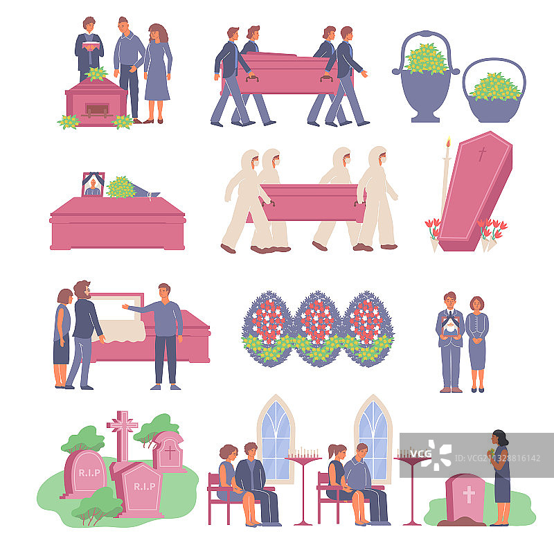 葬礼扁平图标集合图片素材