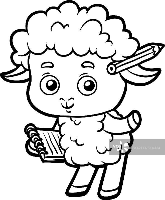 涂色书：绵羊作家与铅笔图片素材