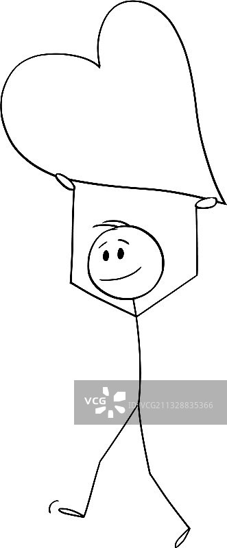 卡通男人抱着大红心图片素材
