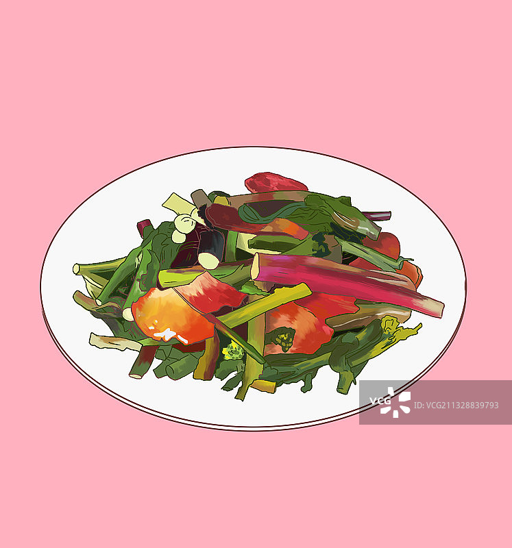 中国美食湖北特产武汉洪山菜薹食物插画图片素材
