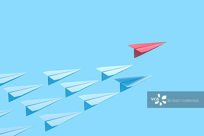 3D红色纸飞机带领飞机群图片素材