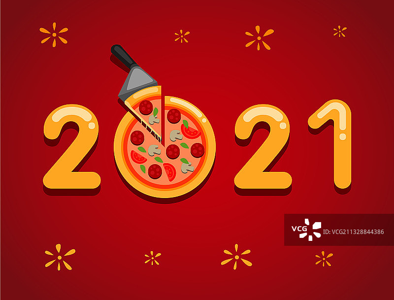 2021新年快乐披萨庆祝图片素材