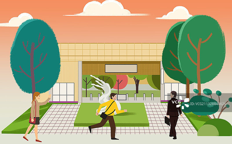上班族黄昏下班回家卡通扁平风插画图片素材