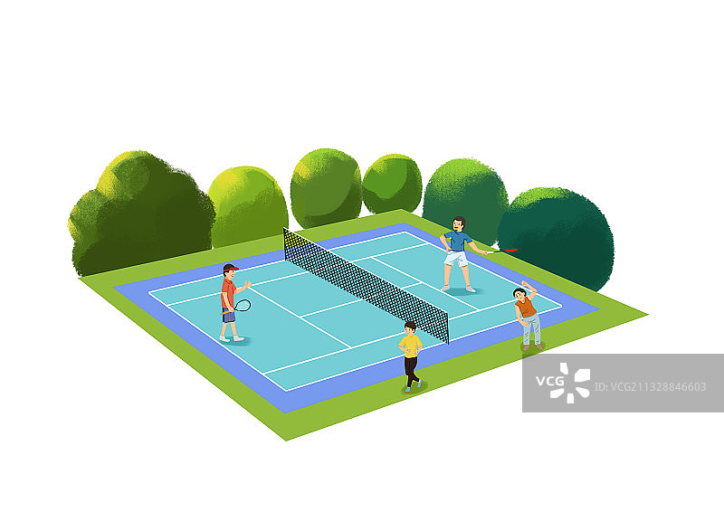户外活动健身打羽毛球锻炼扁平风插画图片素材