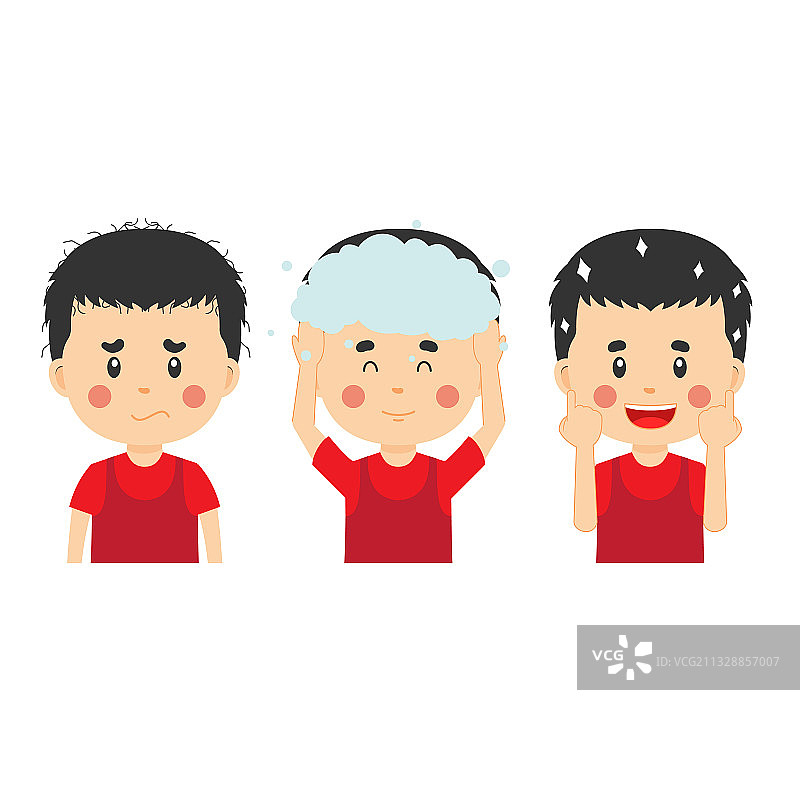 可爱的儿童角色洗头发图片素材