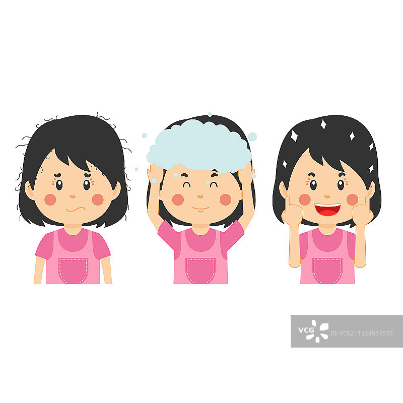 可爱的儿童角色洗头发图片素材