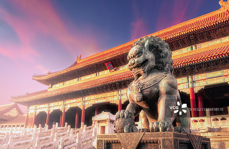 中国北京故宫太和门日落图片素材