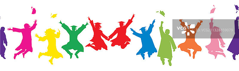 彩色毕业生跳跃剪影图片素材