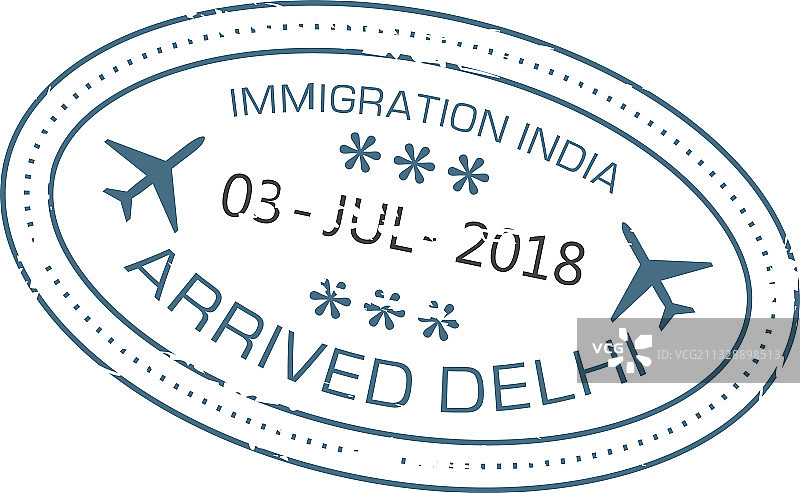 签证印章：抵达印度德里机场图片素材