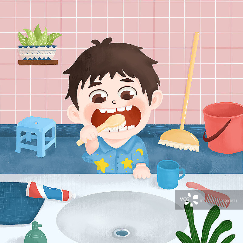 儿童插画-宝宝刷牙图片素材