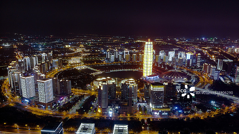 河南省郑州市郑东新区城市夜景图片素材