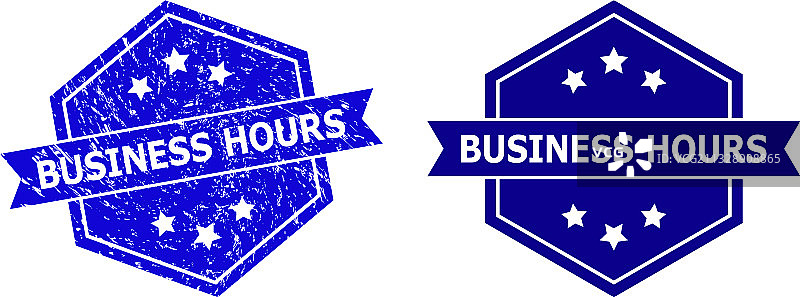 六边形营业时间复古印章图片素材