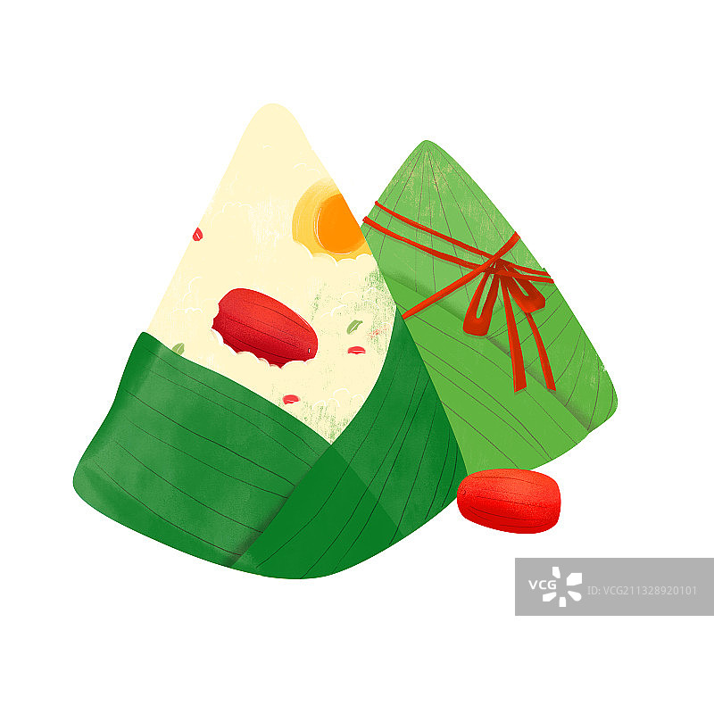 剥开的粽子和包好的粽子手绘插画元素图片素材