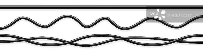 带阴影的黑色柔性电缆合集图片素材