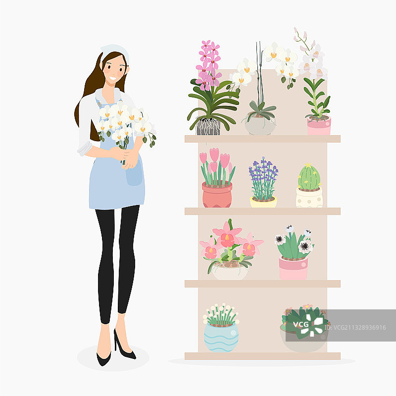 花店里可爱的年轻女花艺师图片素材