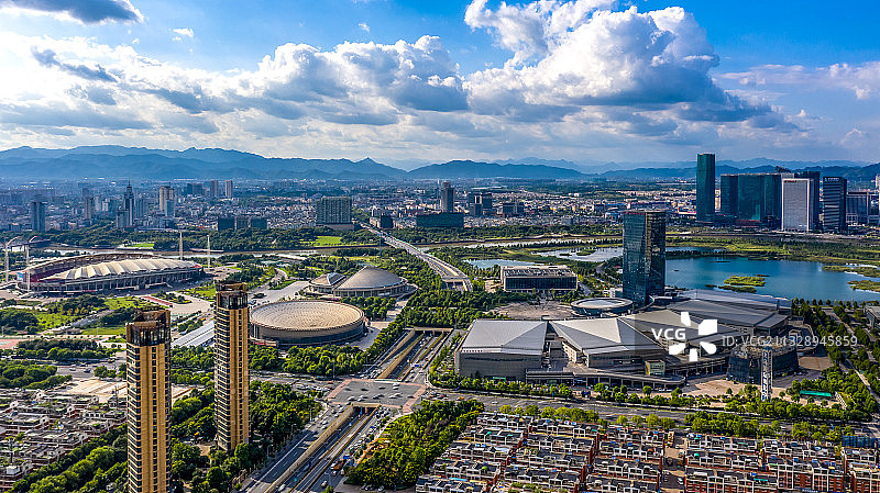 义乌城市风光航拍图片素材