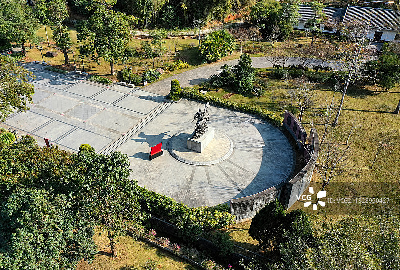 广东省惠州市惠阳区秋长周田村叶挺将军纪念园航拍图片素材