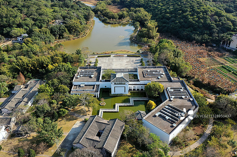 广东省惠州市惠阳区秋长周田村叶挺将军纪念园航拍图片素材