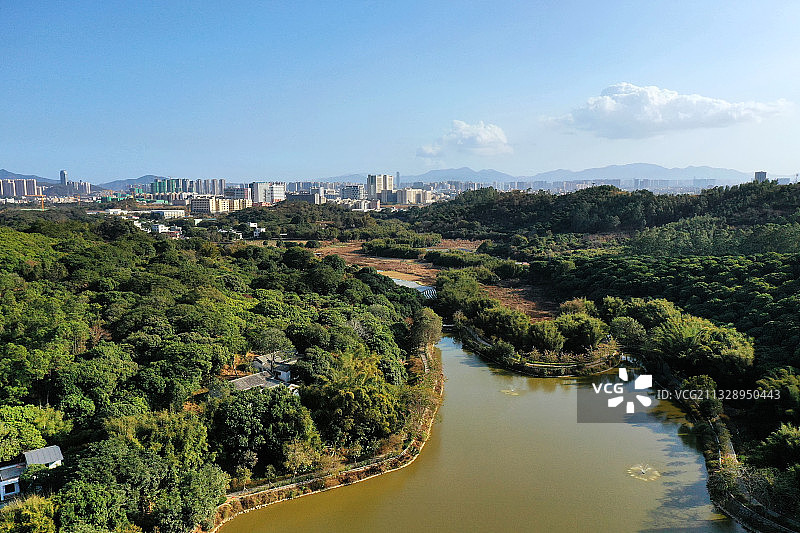 广东省惠州市惠阳区秋长周田村叶挺将军纪念园航拍图片素材
