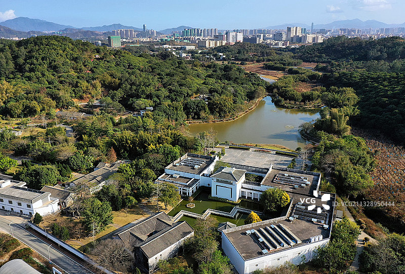 广东省惠州市惠阳区秋长周田村叶挺将军纪念园航拍图片素材