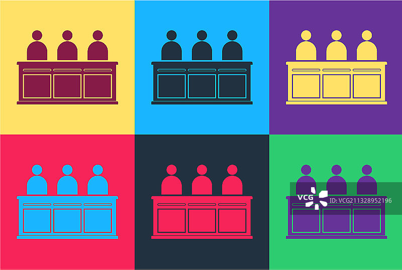 波普艺术：彩色背景上的陪审员图标图片素材