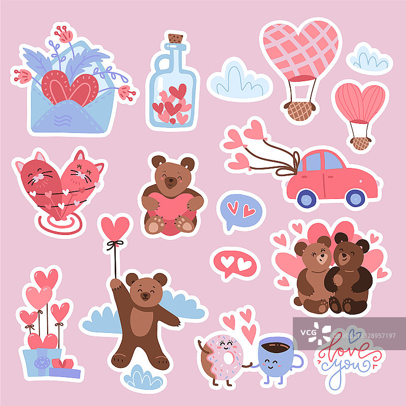情人节小熊贴纸套装图片素材