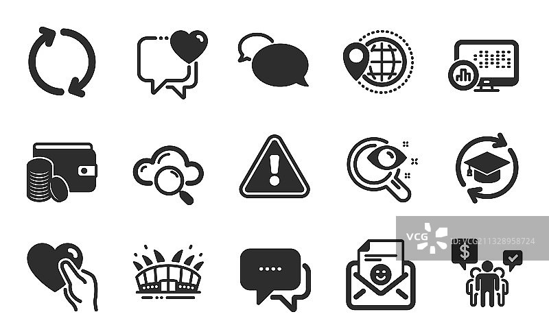 竞技场体育场、红心和云计算图标集图片素材