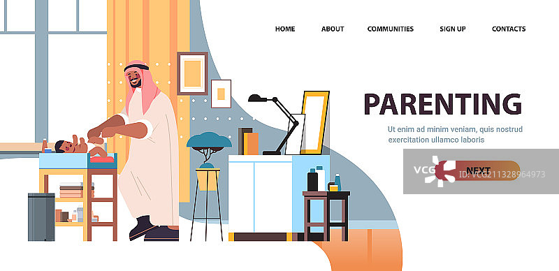 阿拉伯父亲为小儿子换尿布图片素材