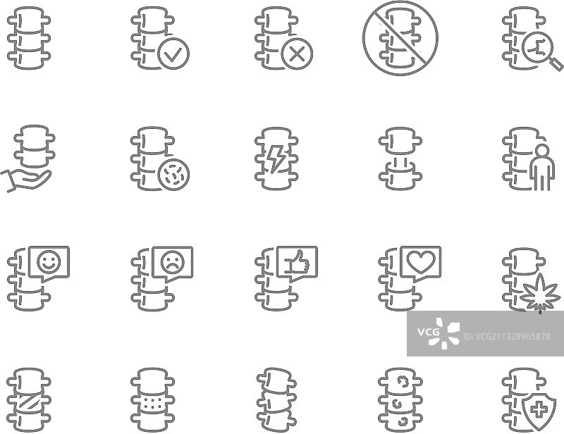 人体脊柱线条图标健康椎骨设置图片素材
