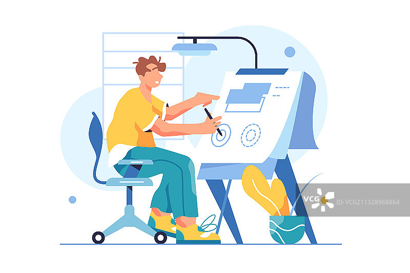 工程师坐在椅子上画画图片素材