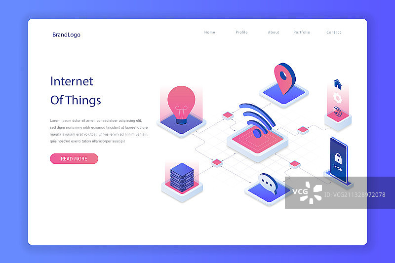 互联网事物2.5D等距着陆页概念图片素材