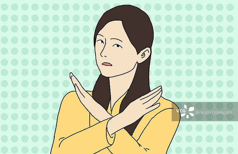 女人肢体动作拒绝手势表情插画图片素材