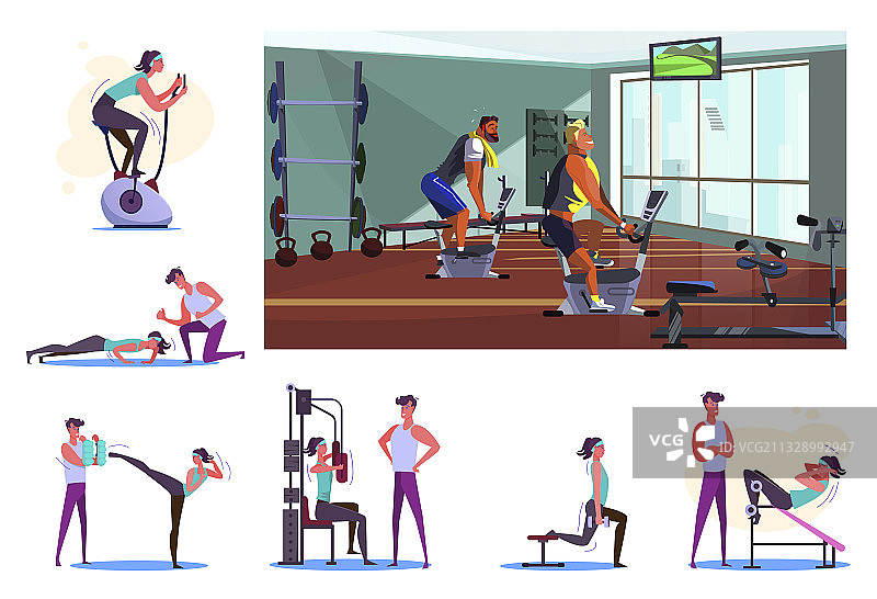 健身房锻炼的运动员套装图片素材